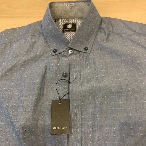 Men's Steel and Jelly Navy w/dotted print button down shirt flip cuff NWT Medium - Picture 6 of 9